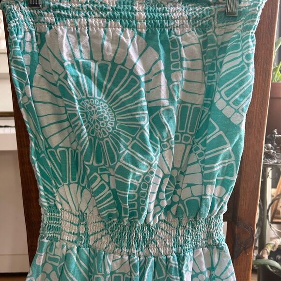 Roxy Blue and White Strapless Sundress Ruffled Smocked - Picture 6 of 15